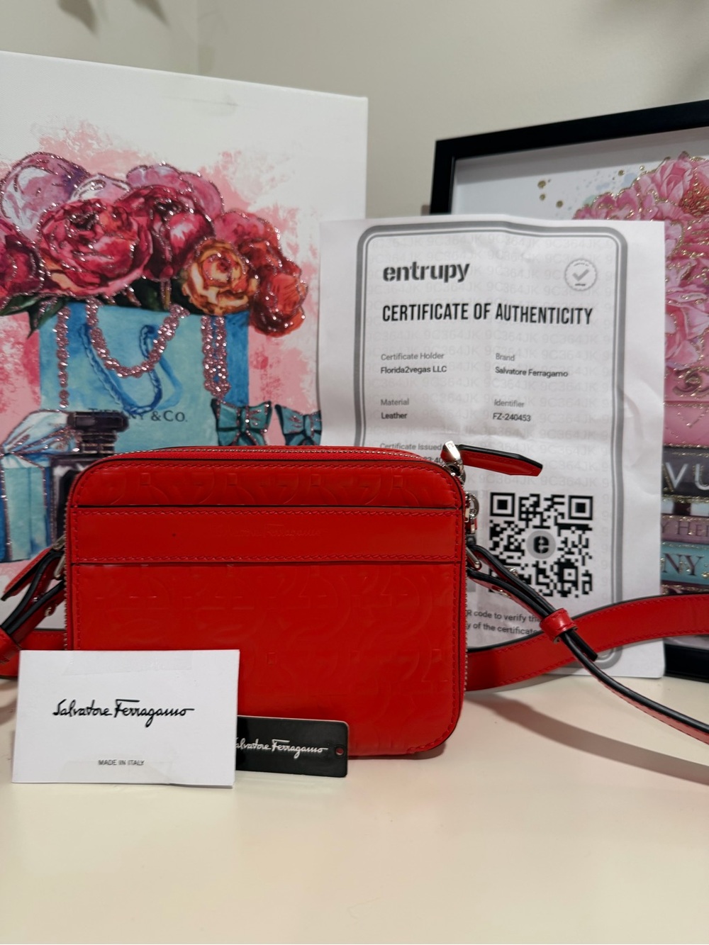 Salvatore Ferragamo Red Embossed Patent Leather Crossbody - Picture 2 of 13